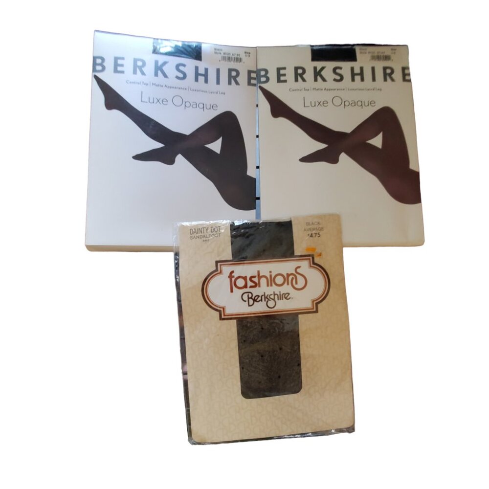 Berkshire Opaque 3 pair pantyhose size 1-2 95-140 lb vintage chocolate nude navy